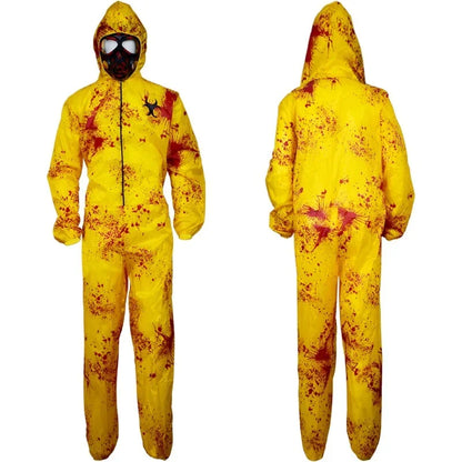 Costume hazmat zombie radioactif vue de face et de dos
