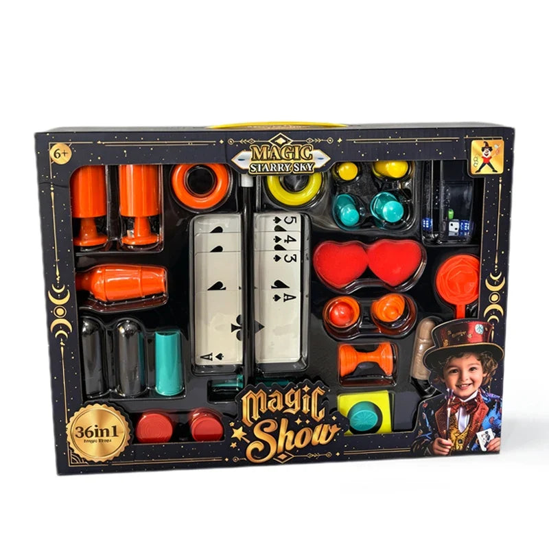 Coffret de magie 36 tours pour enfants, vue de face de la valisette