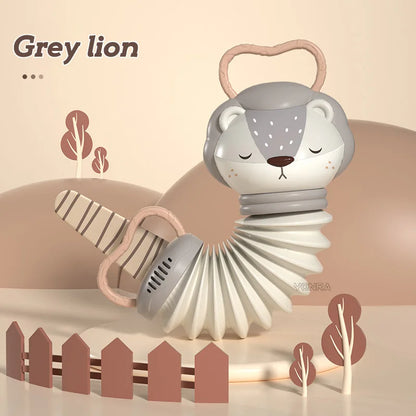 Accordéon hochet bébé 2-en-1, personnage Lion Gris