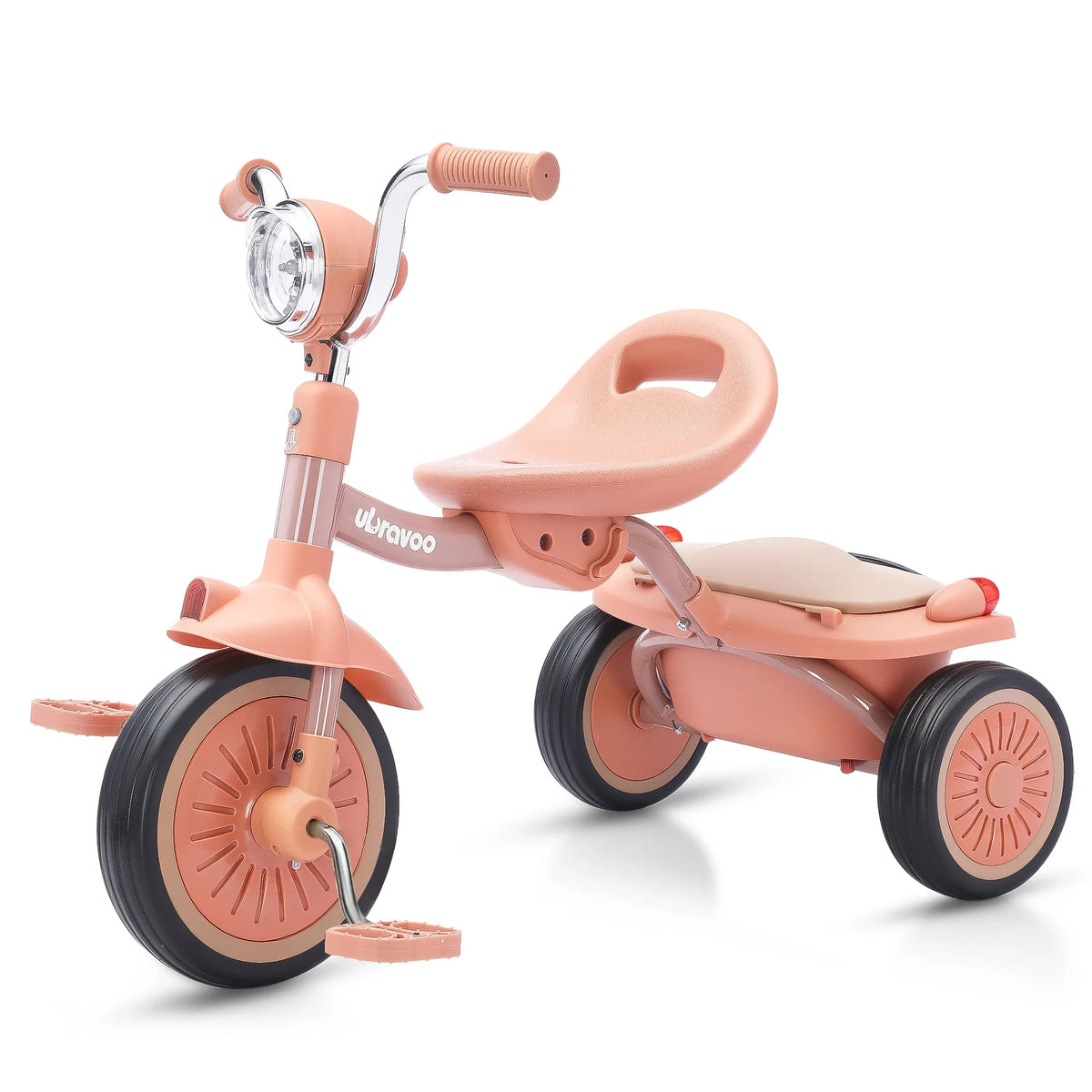 Tricycle pliable 4-en-1 rose pour tout-petits, vue de côté