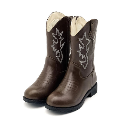 Bottes de cowboy western marron avec broderie, pour enfant