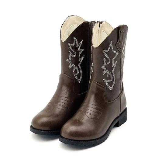 Bottes de cowboy western marron avec broderie, pour enfant