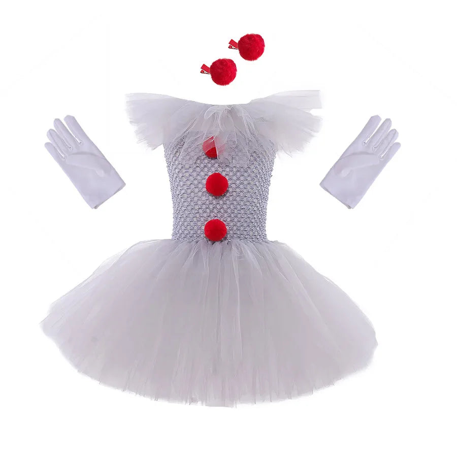 Robe tutu clown lumineuse avec gants et jupon tutu assorti