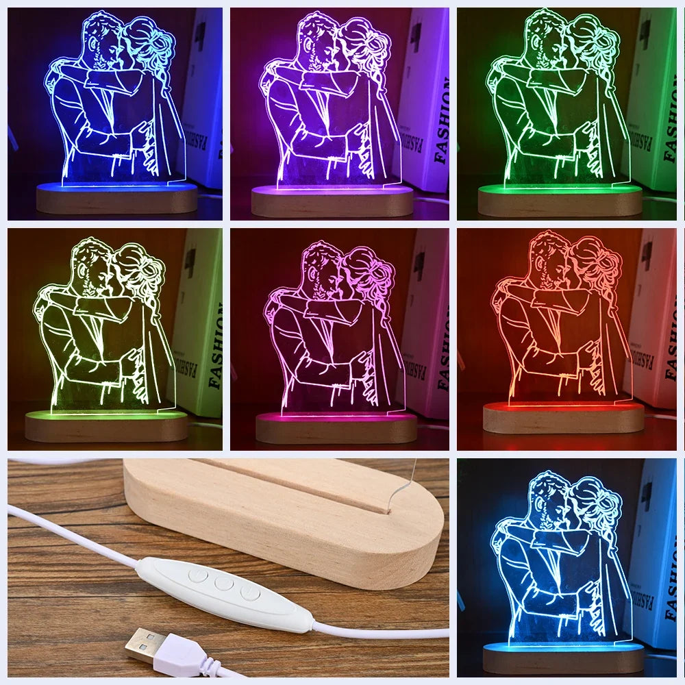 Veilleuse acrylique personnalisée avec base USB et télécommande