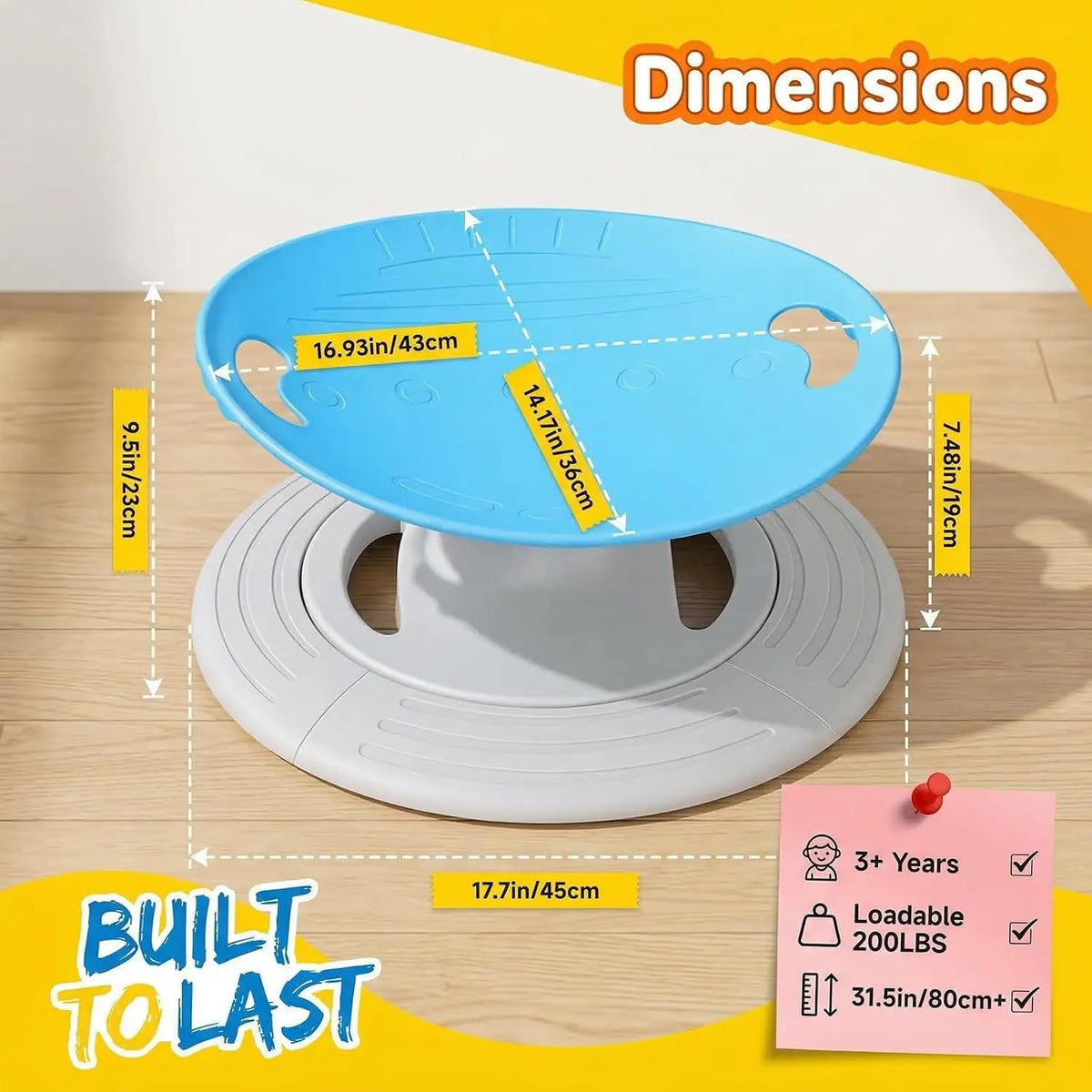 Schéma des dimensions du siège rotatif sensoriel