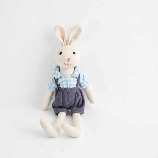 Peluche lapin au ruban bleu, doudou doux pour enfants