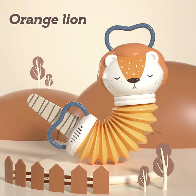 Accordéon hochet Lion Orange avec poignée et anneau de dentition