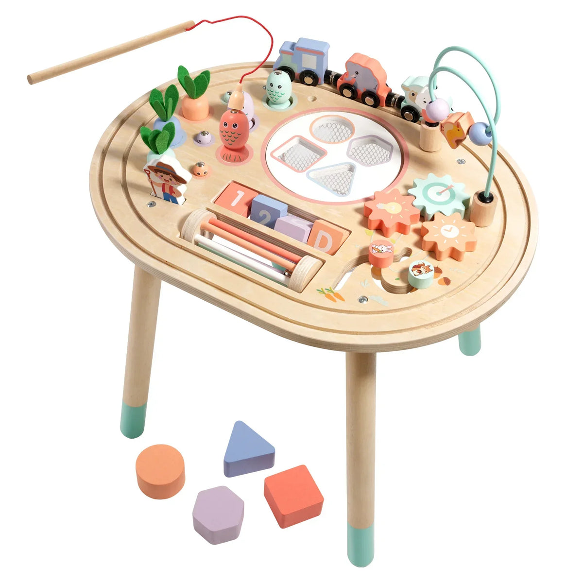 Table d'activités Montessori en bois 10 en 1 avec canne à pêche, vue produit