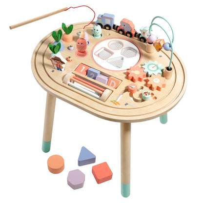 Table d'activités Montessori en bois 10 en 1 avec canne à pêche, vue produit