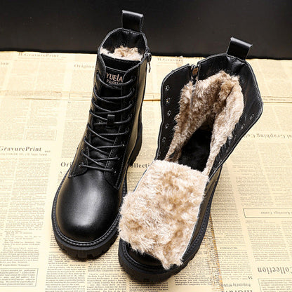 Bottes d'hiver en cuir noir femme, vue de profil