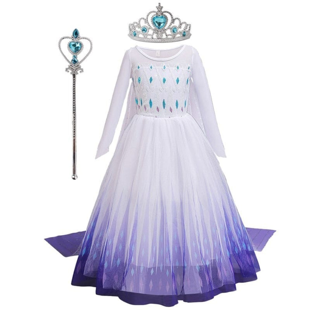 Robe de princesse blanc glacé avec tiare et baguette assorties
