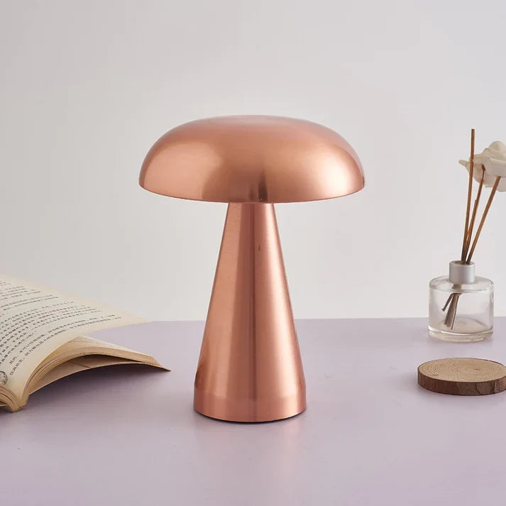 Lampe de table champignon design, finition or rose, style moderne minimaliste