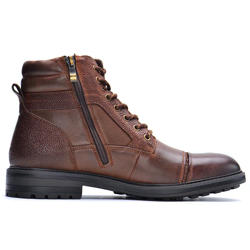 Bottines homme en cuir avec zip et lacets, coloris marron
