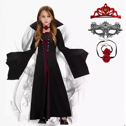 Robe de reine vampire avec tiare, masque et collier à rose