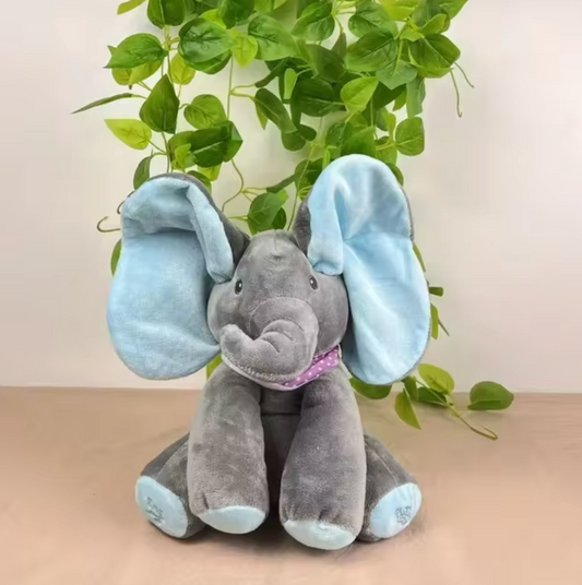 Éléphant peluche coucou interactif, coloris bleu