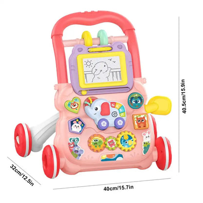 Trotteur d'activités bébé rose, motif éléphant