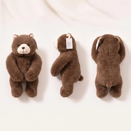 Peluche ours brun lestée 65 cm aux grands bras, vues de face, de profil et de dos