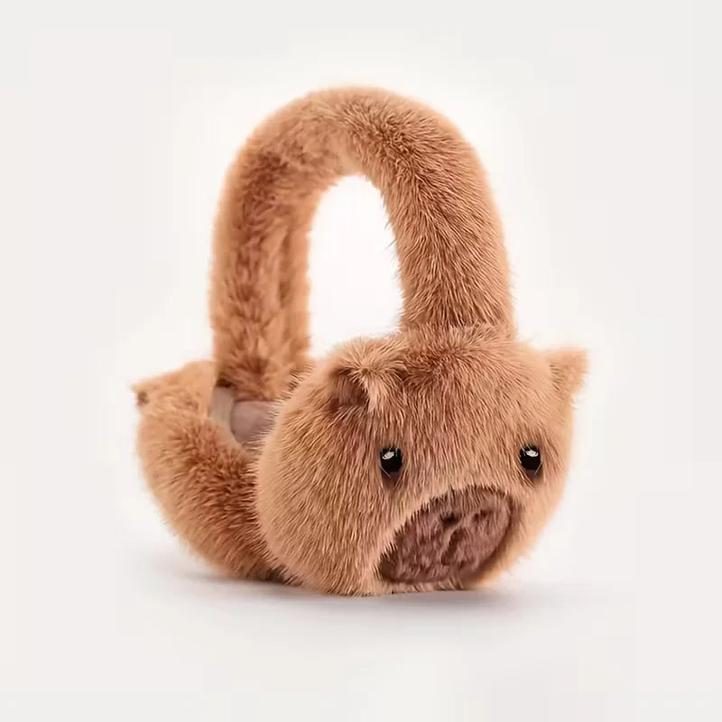 Cache-oreilles en peluche capybara marron foncé pour enfant, photo produit