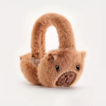 Cache-oreilles en peluche capybara marron foncé pour enfant, photo produit