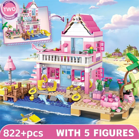 Maison de plage rose 2-en-1 en briques de construction, 822 pièces – vue principale