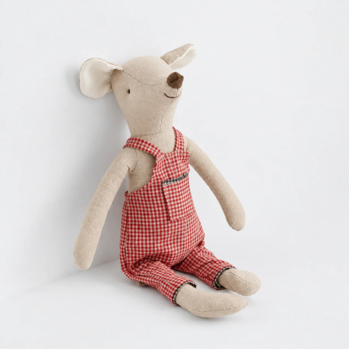 Peluche souris à carreaux rouges, doudou doux pour enfants