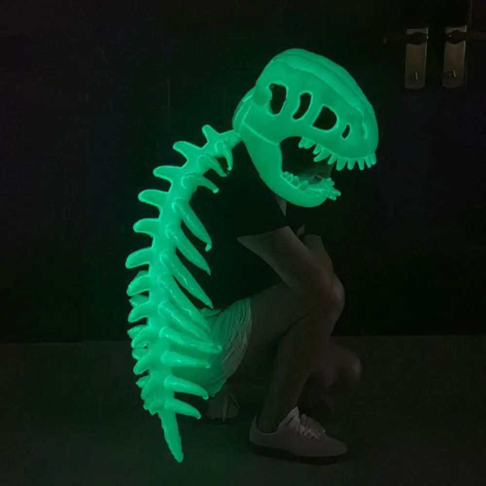 Coiffe squelette de dinosaure phosphorescente, vue de côté