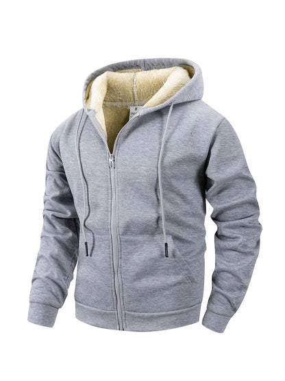 Hoodie polaire zippé gris clair avec doublure sherpa