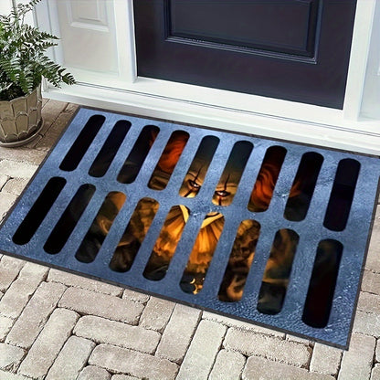 Paillasson Halloween effrayant, design 3D grille d'égout, détail matière