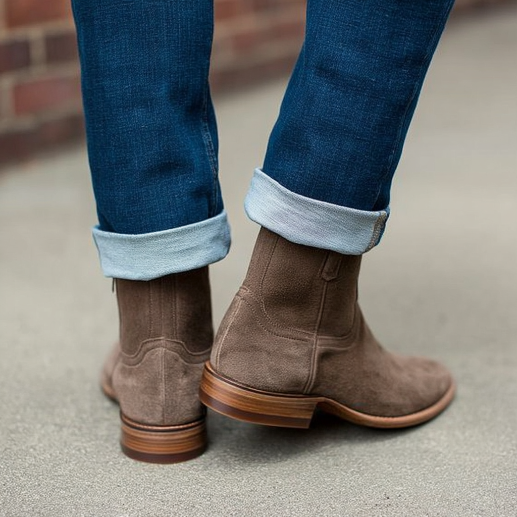 bottines western homme marron aspect daim, vue portée