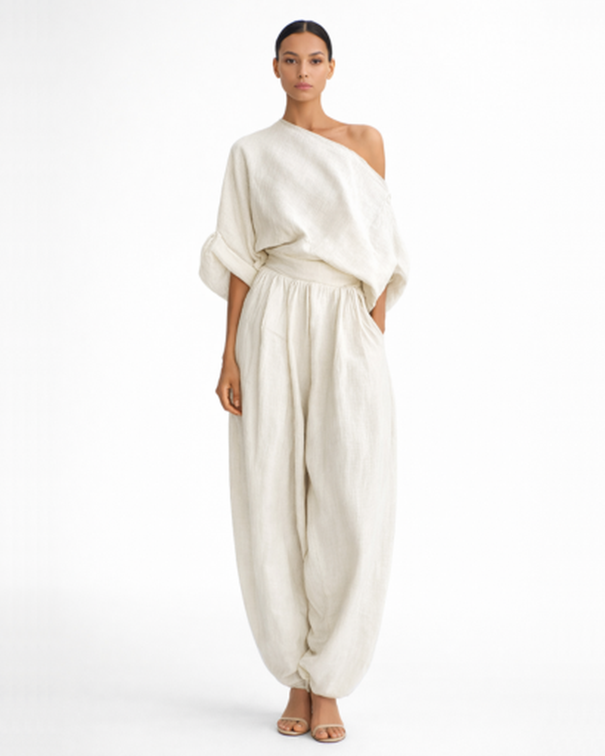 Combinaison femme une épaule – Coupe fluide jambe large | Jumpsuit lin élégant
