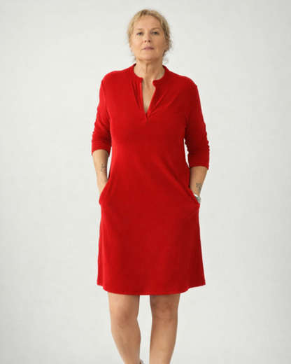 Robe droite femme – Coupe fluide chic à manches longues et poches | Robe col tunisien