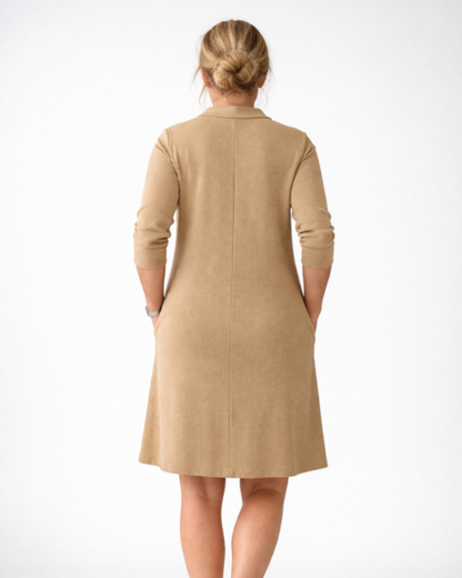 Robe droite femme – Coupe fluide chic à manches longues et poches | Robe col tunisien