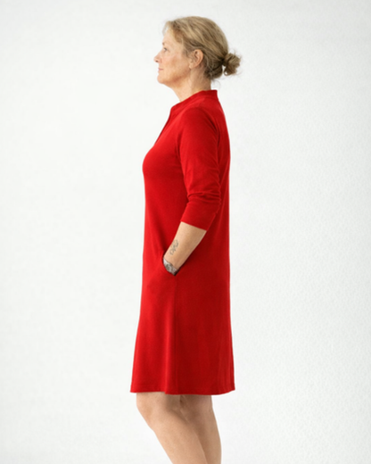 Robe droite femme – Coupe fluide chic à manches longues et poches | Robe col tunisien