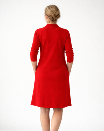 Robe droite femme – Coupe fluide chic à manches longues et poches | Robe col tunisien