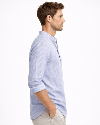 Chemise col tunisien à rayures verticales manches longues coupe ajustée