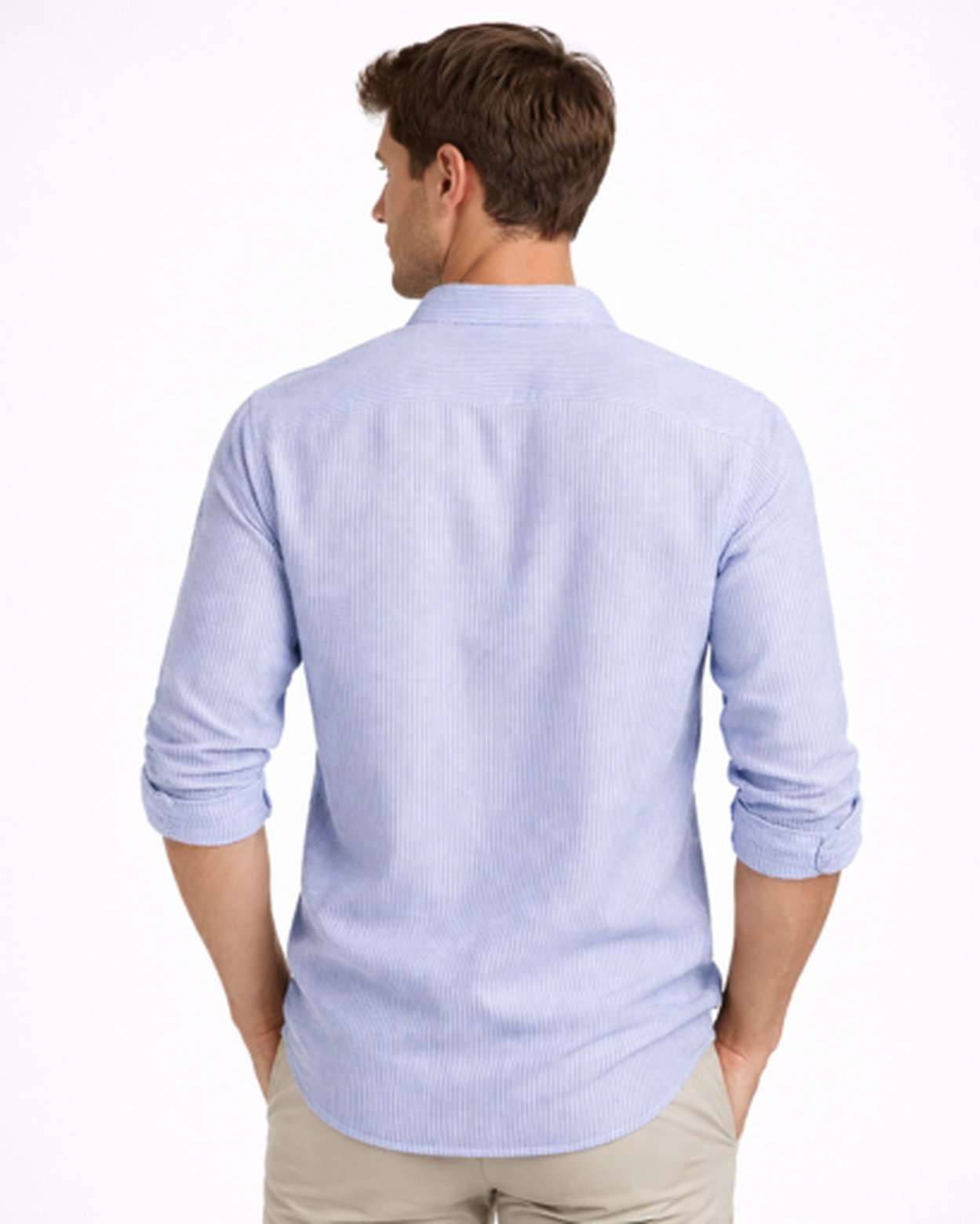 Chemise col tunisien à rayures verticales manches longues coupe ajustée