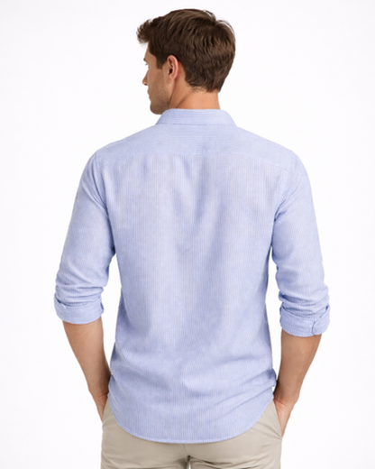 Chemise col tunisien à rayures verticales manches longues coupe ajustée