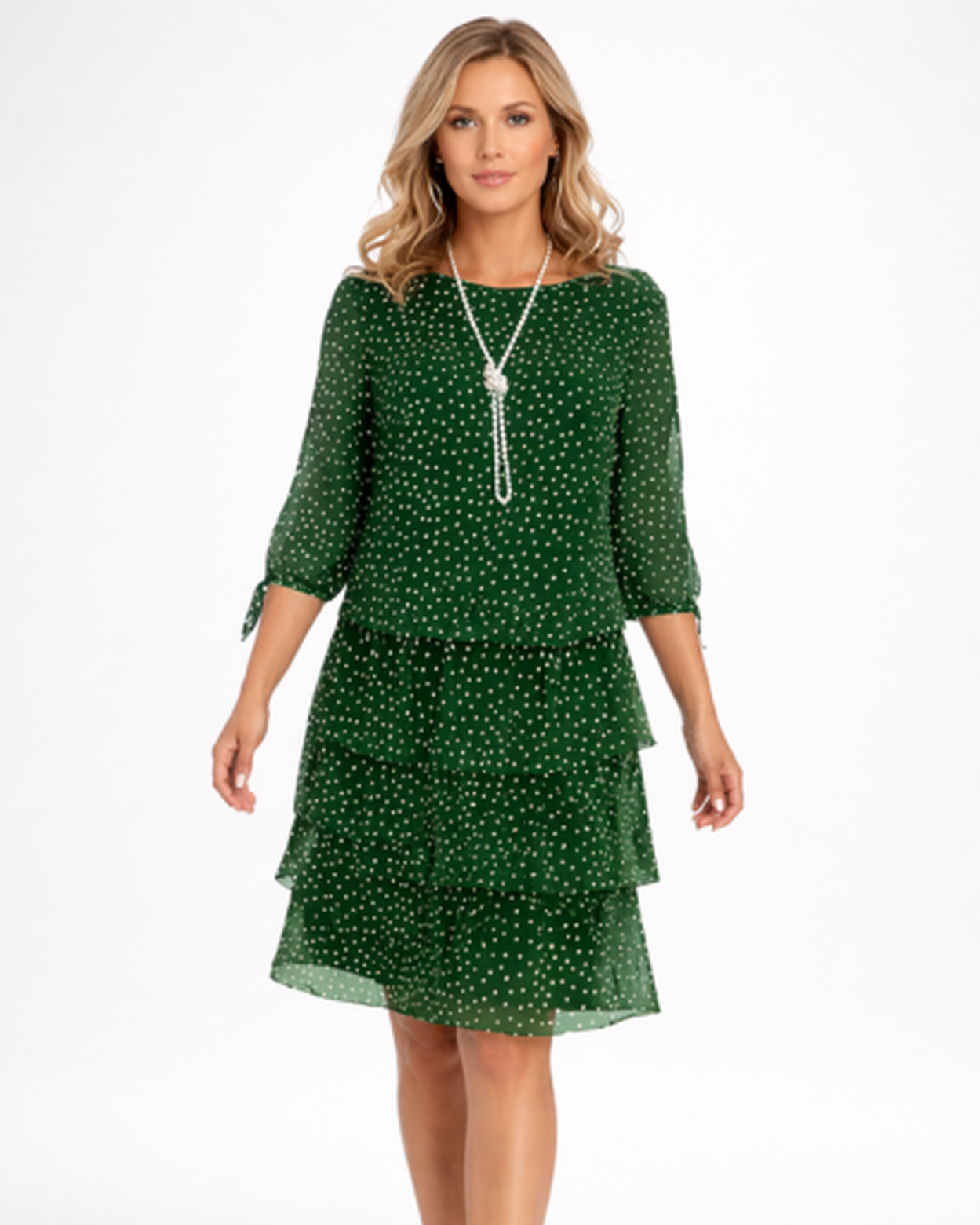Robe Femme Fluide À Pois – Manches 3/4 & Volants Romantiques, Style Bohème Chic Quotidien
