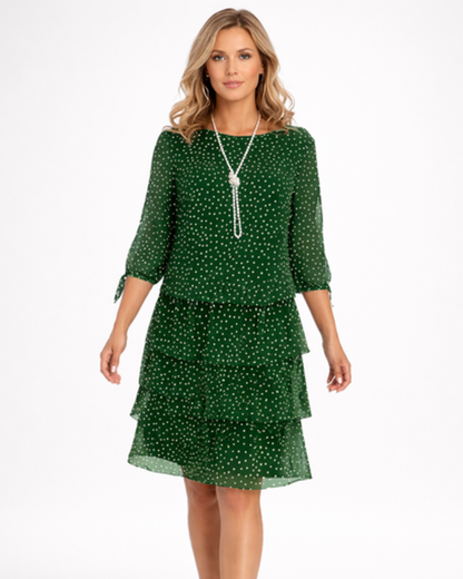 Robe Femme Fluide À Pois – Manches 3/4 & Volants Romantiques, Style Bohème Chic Quotidien