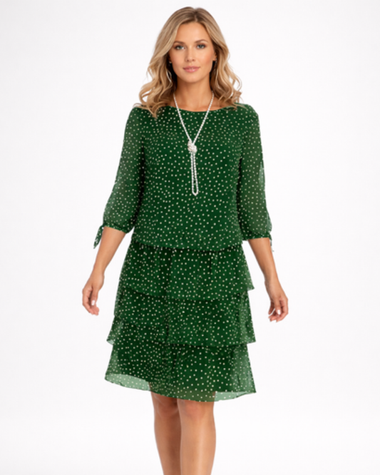 Robe Femme Fluide À Pois – Manches 3/4 & Volants Romantiques, Style Bohème Chic Quotidien