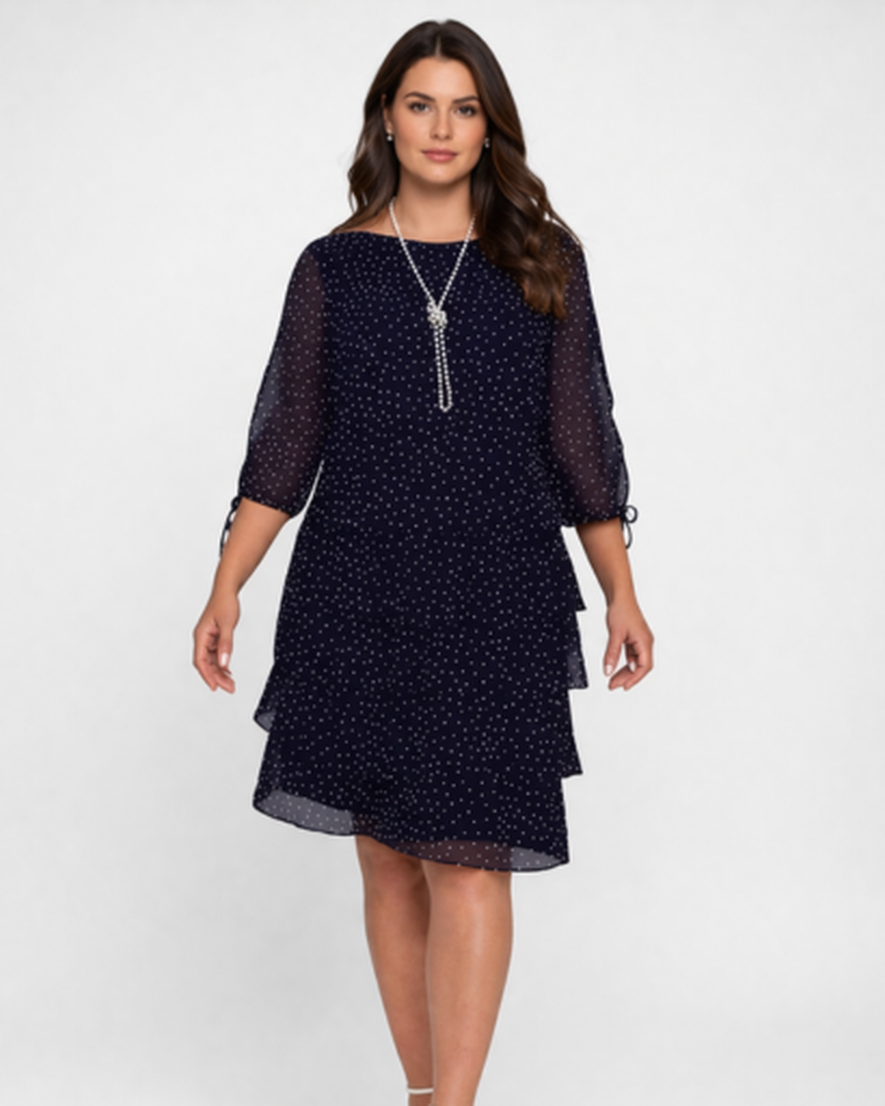 Robe Femme Fluide À Pois – Manches 3/4 & Volants Romantiques, Style Bohème Chic Quotidien