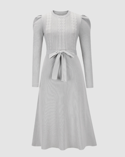 Robe Midi Maille Femme Ceinturée – Coupe Évasée & Manches Longues | Élégance Soirée & Bureau