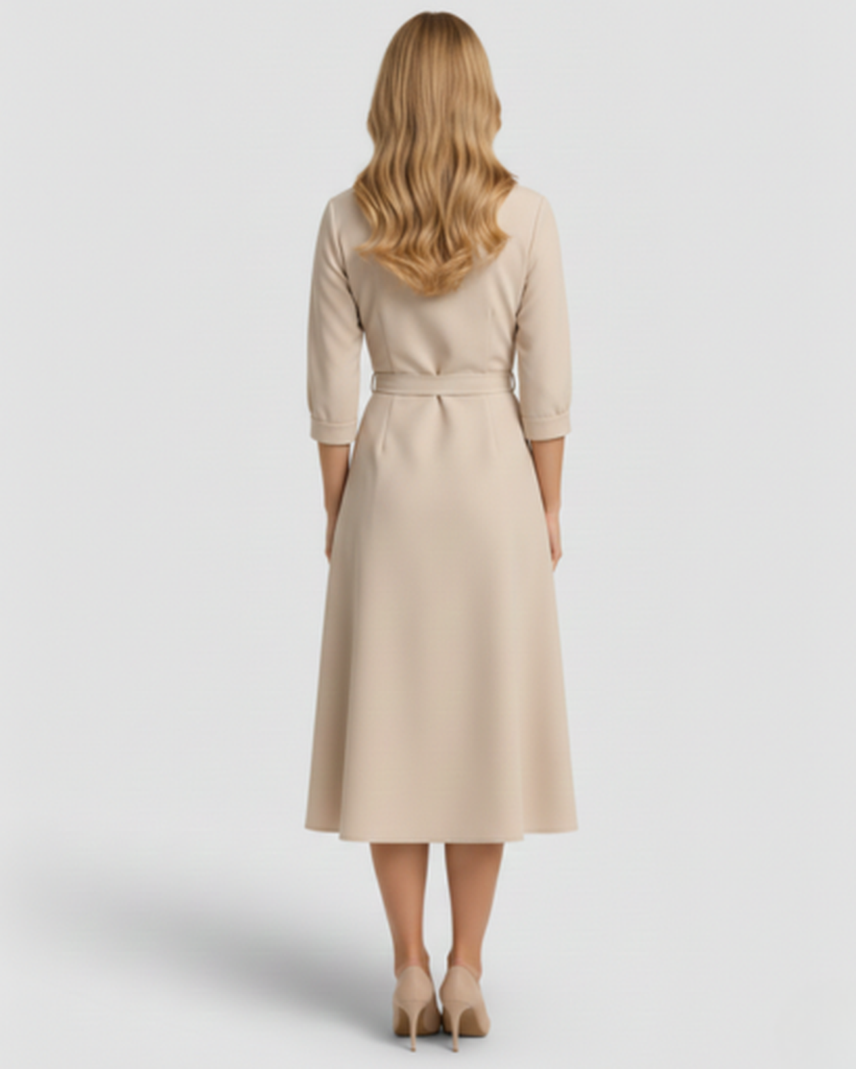 Robe midi femme – col en V évasé et taille ceinturée | Robe cocktail élégante