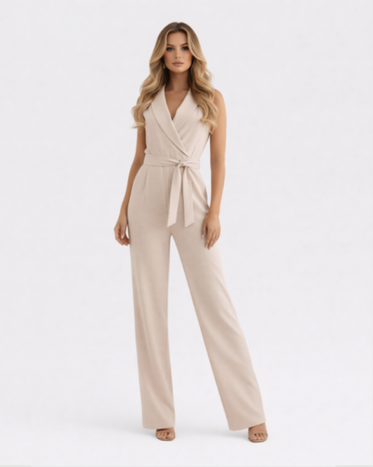 Combinaison Femme – Élégance Jambe Large & Taille Ceinturée | Jumpsuit Sans Manches