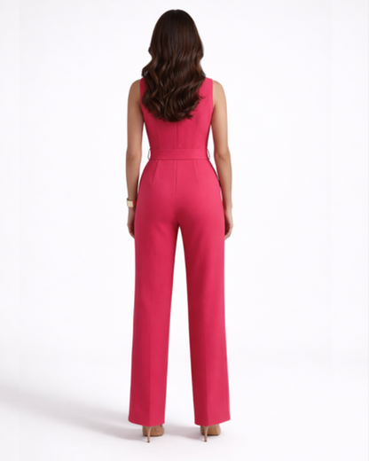 Combinaison Femme – Élégance Jambe Large & Taille Ceinturée | Jumpsuit Sans Manches