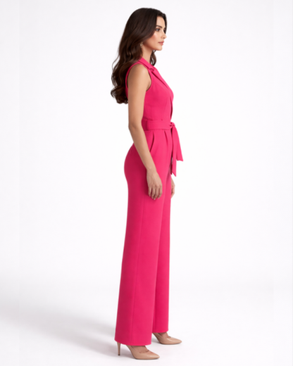 Combinaison Femme – Élégance Jambe Large & Taille Ceinturée | Jumpsuit Sans Manches