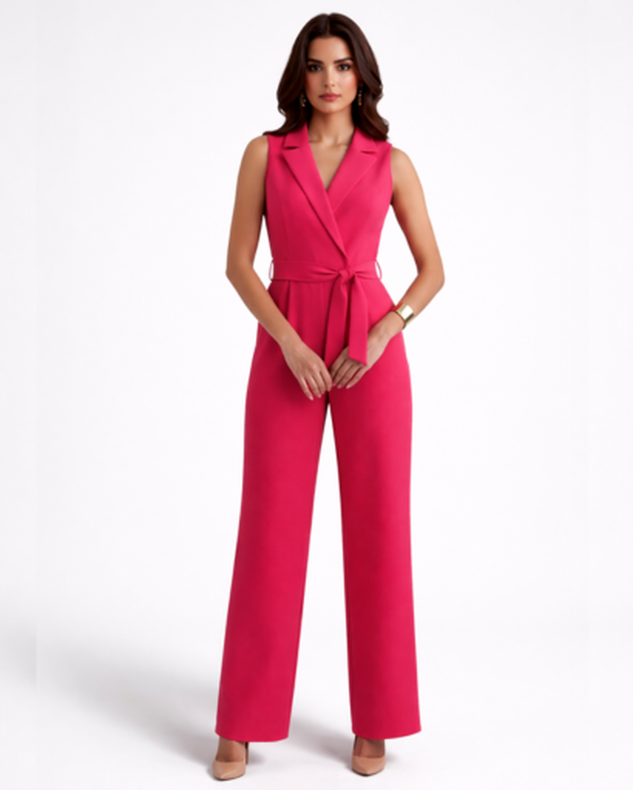 Combinaison Femme – Élégance Jambe Large & Taille Ceinturée | Jumpsuit Sans Manches