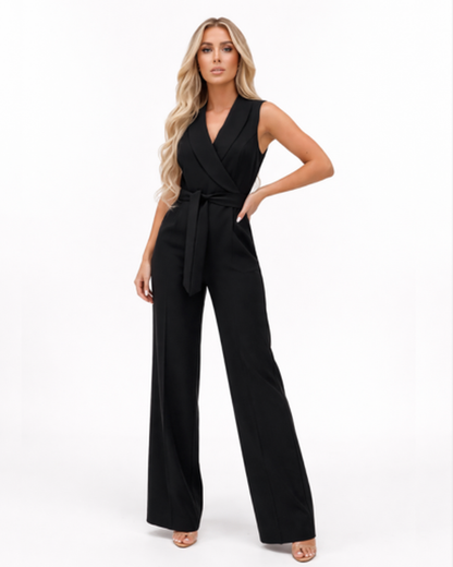 Combinaison Femme – Élégance Jambe Large & Taille Ceinturée | Jumpsuit Sans Manches