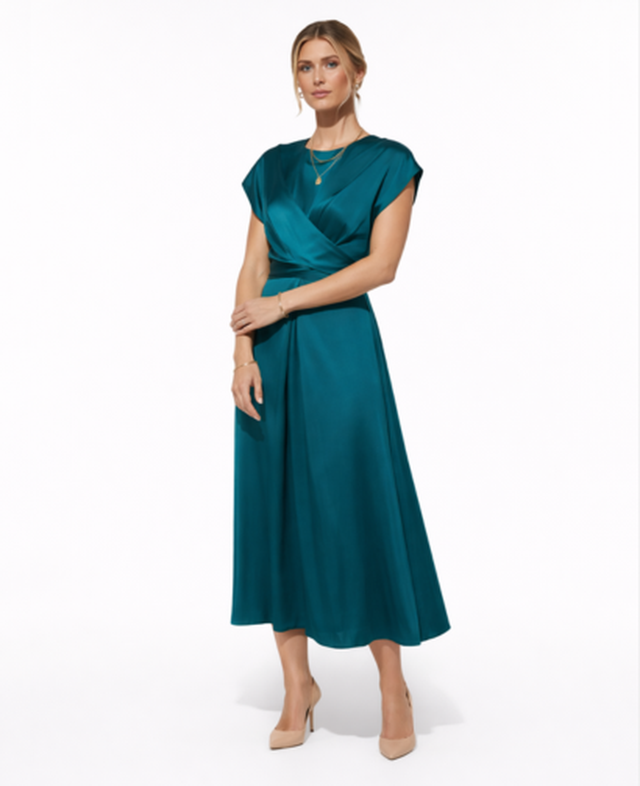 Robe Longue Satinée Femme – Soirée & Cérémonie, Coupe Fluide Taille Nouée Élégante