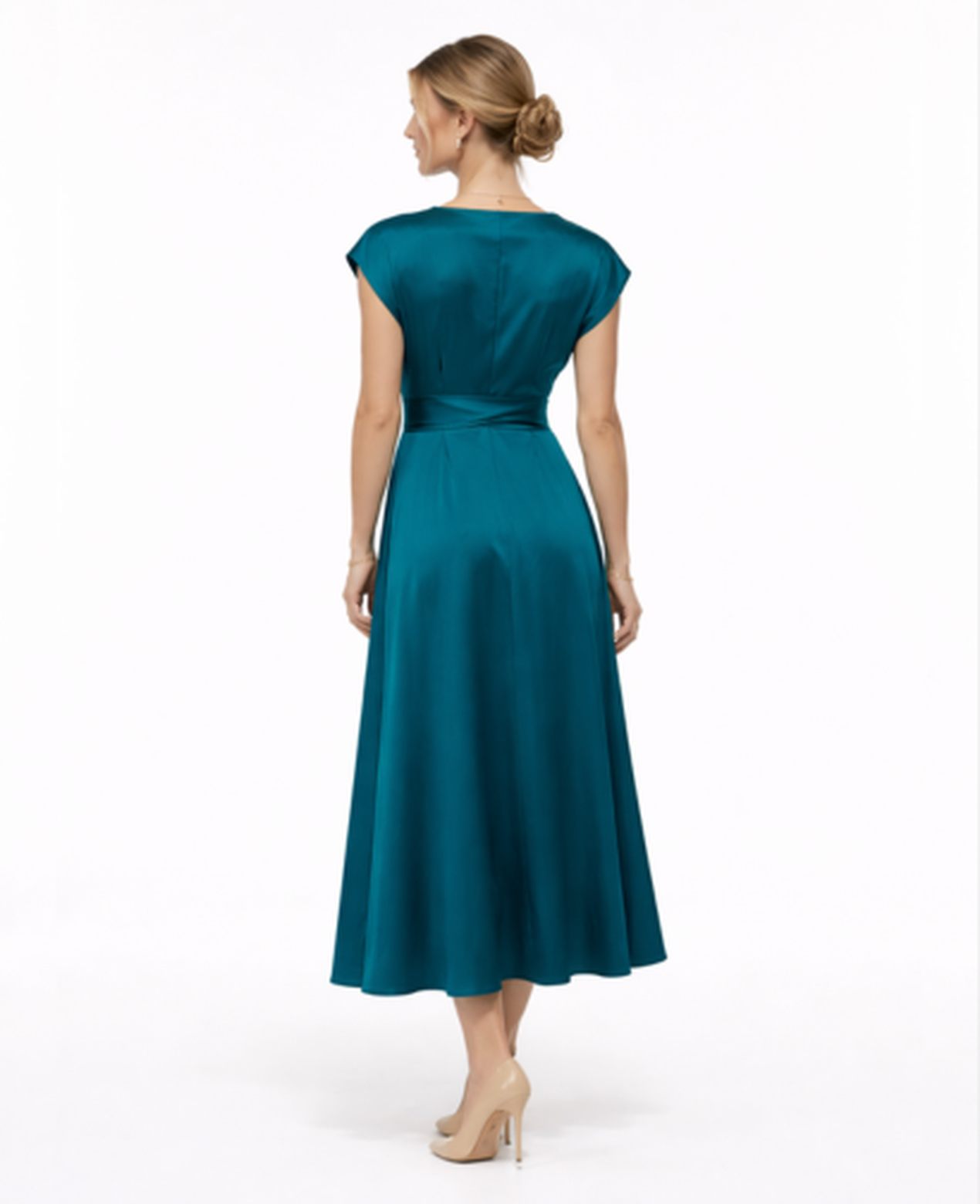 Robe Longue Satinée Femme – Soirée & Cérémonie, Coupe Fluide Taille Nouée Élégante
